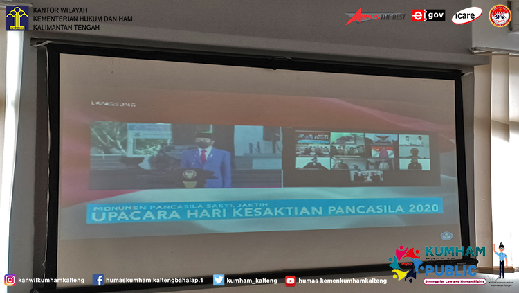 Kanwil Kemenkumham Kalteng Ikuti Live Streaming Hari Kesaktian Pancasila Tahun 2020