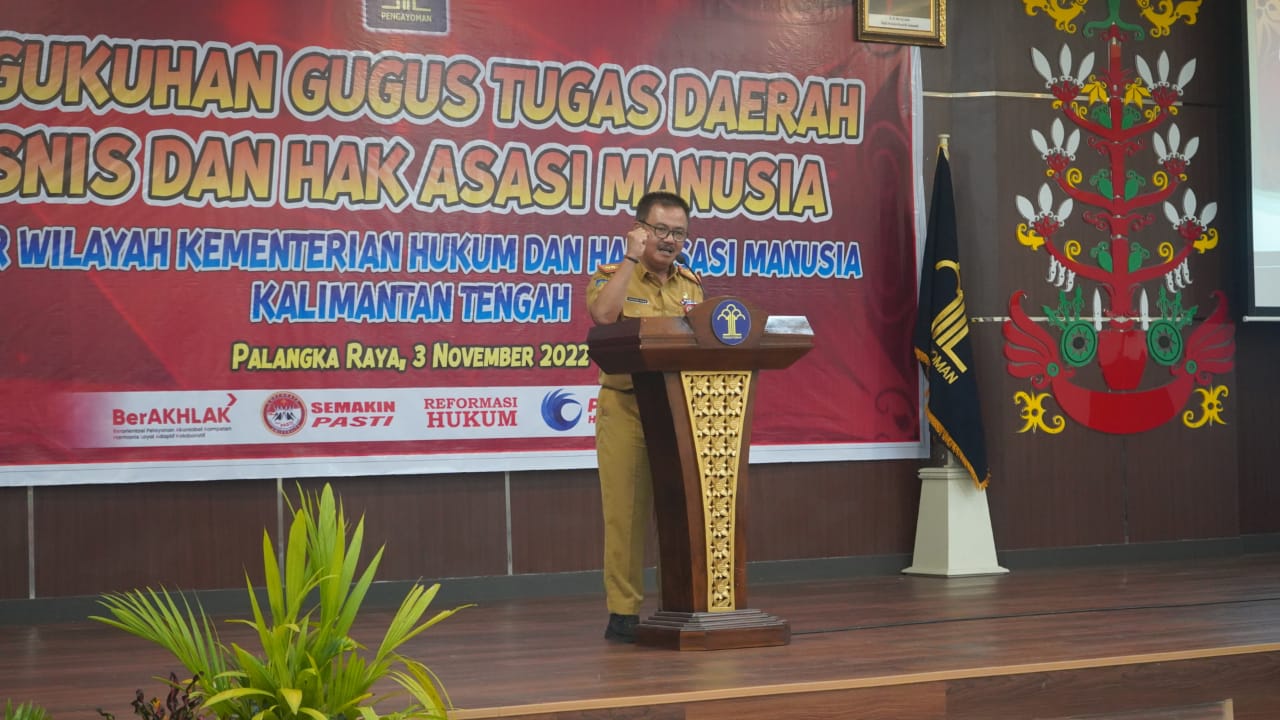 Dirjen HAM Kemenkumham RI Mualimin Abdi Kukuhkan Gugus Tugas Daerah Bisnis dan Hak Asasi Manusia di Lingkungan Kanwil Kemenkumham Kalteng
