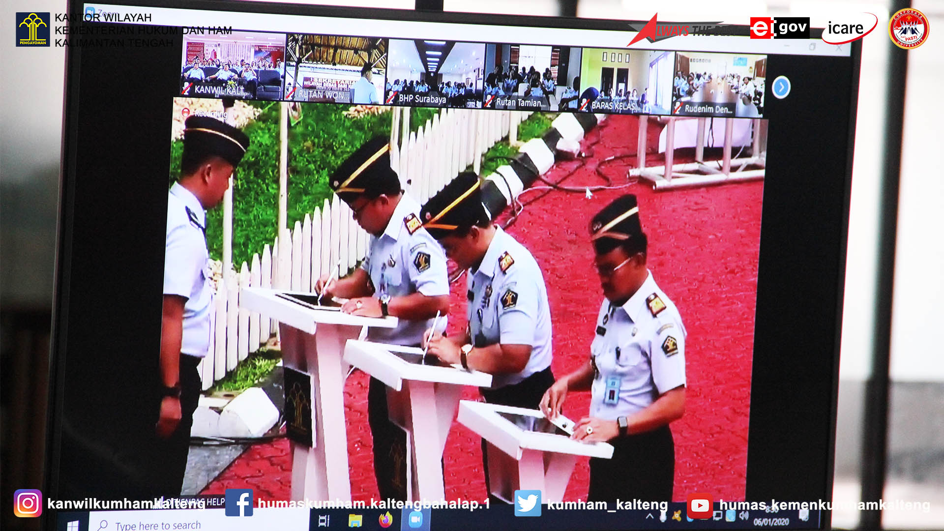 Kanwil Kemenkumham Kalteng Ikuti Teleconference Janji Kinerja dan Pencanangan Pembangunan ZI Menuju WBK/WBBM