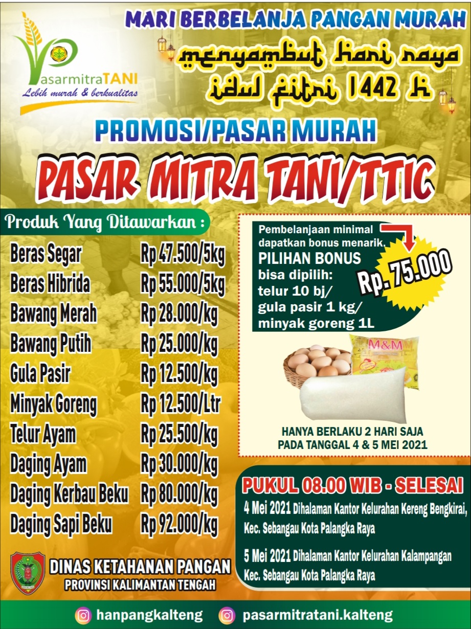 Dinas Ketahanan Pangan Provinsi Kalimantan Tengah Gelar Pasar Pangan Murah Jelang Idul Fitri