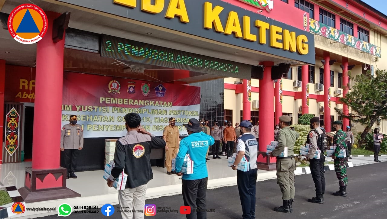 Tim Satgas Covid-19 Prov. Kalteng Ikuti Kegiatan Pemberangkatan Tim Yustisi Pendisiplinan Protokol Kesehatan 