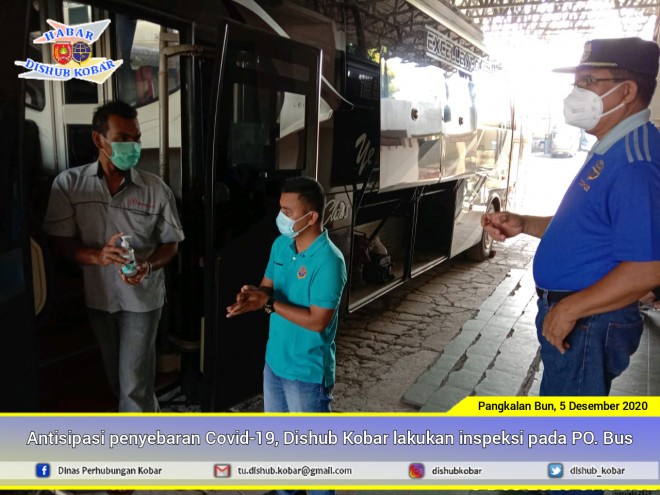 Antisipasi Penyebaran Covid-19, Dishub Kobar Inspeksi Protokol Kesehatan pada Perusahaan Otobus