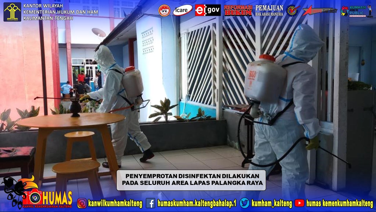 Lapas Palangka Raya Terima Bantuan Penyemprotan Disinfektan Sterilisasi dan Disinfeksi dari BPBPK Prov. Kalteng