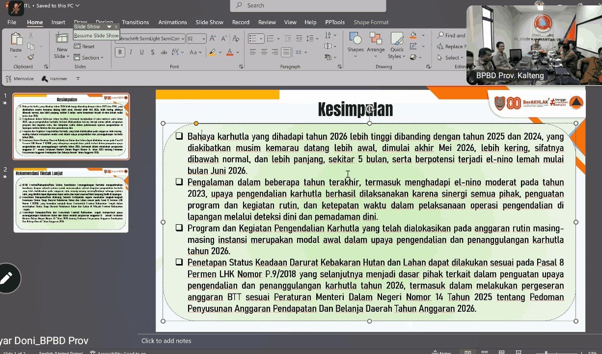 Hadapi Musim Kemarau 2026, Pemprov Kalteng Perkuat Antisipasi Karhutla