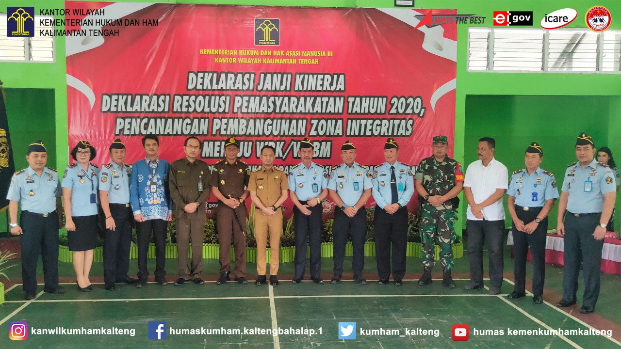 UPT Pemasyarakatan dan Imigrasi Se-Kota Palangka Raya Lakukan Penendatanganan Deklarasi Janji Kinerja Tahun 2020, Deklarasi Resolusi Pemasyarakatan Tahun 2020 dan Pencanangan Pembangunan ZI Menuju WBK/WBBM