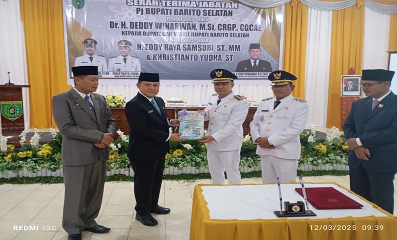 Pemkab Barsel Gelar Sertijab PJ. Bupati Kepada Bupati dan Wakil Bupati Terpilih Masa Jabatan 2025-2030