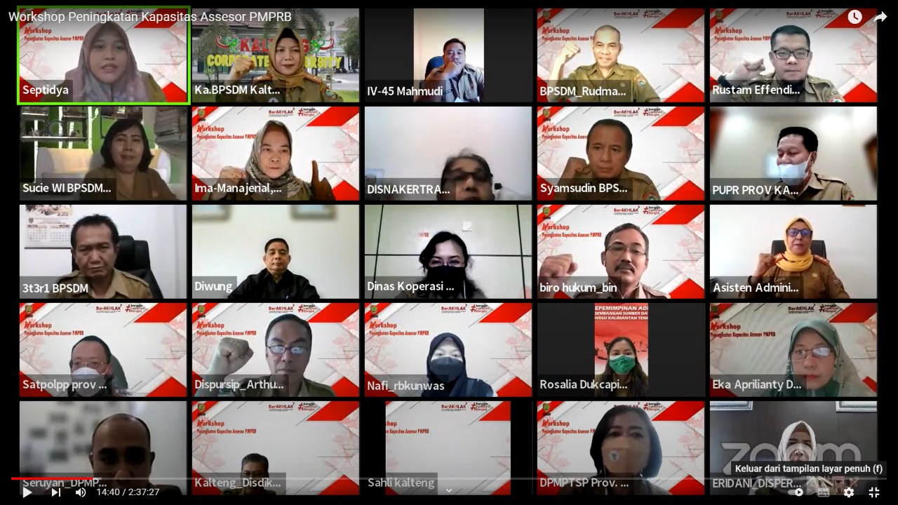 BPSDM Prov Kalteng Gelar Workshop Peningkatan Kapasitas Assesor PMPRB Secara Virtual