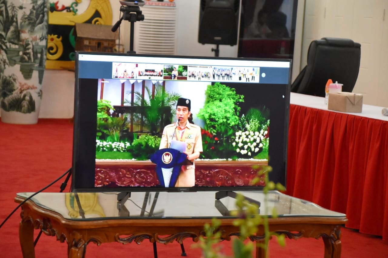 Ketua Kwartir Daerah Gerakan Pramuka Kalteng Ivo Sugianto Sabran Ikuti Upacara Peringatan Hari Pramuka Ke - 59 Tahun 2020 
