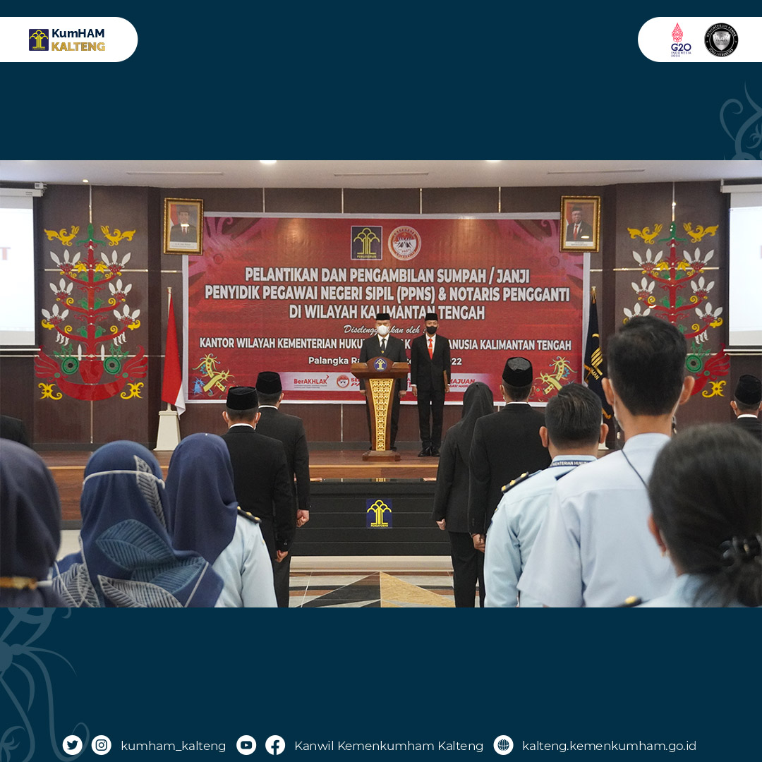 Kakanwil Kemenkumham Kalteng Lantik 7 PPNS dan 1 Notaris Pengganti Kota Palangka Raya