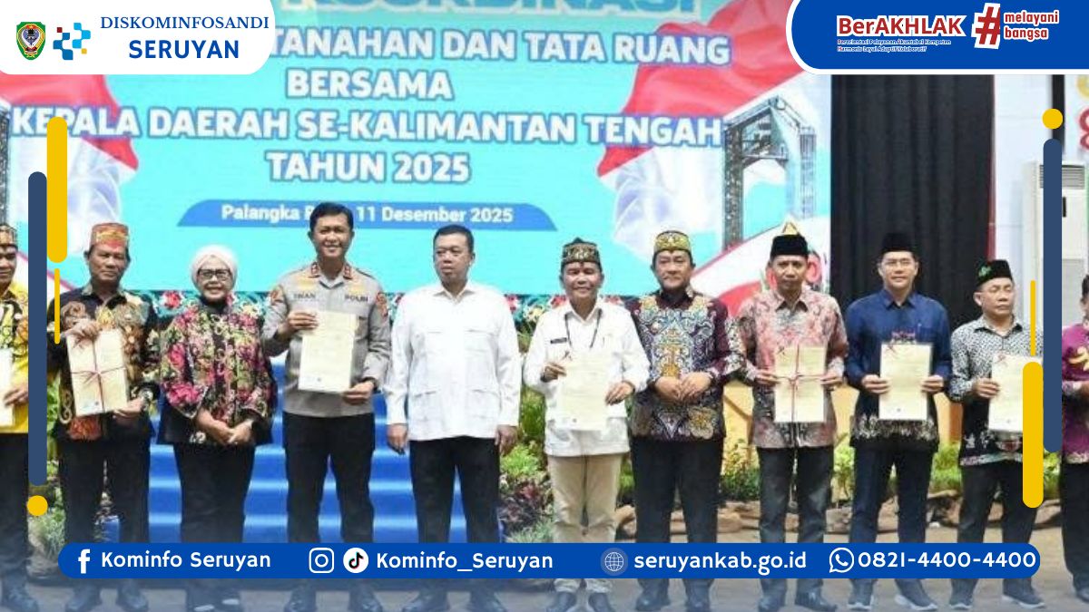 Bupati Seruyan Hadiri Rakor Kebijakan Pertanahan dan Tata Ruang Bersama Menteri ATR/BPN di Kalimantan Tengah