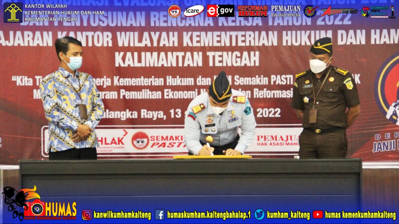 Kanwil Kemenkumham Kalteng Laksanakan Deklarasi Janji Kinerja dan Pencanangan Pembangunan Zona Integritas Menuju WBK/WBBM Tahun 2022 