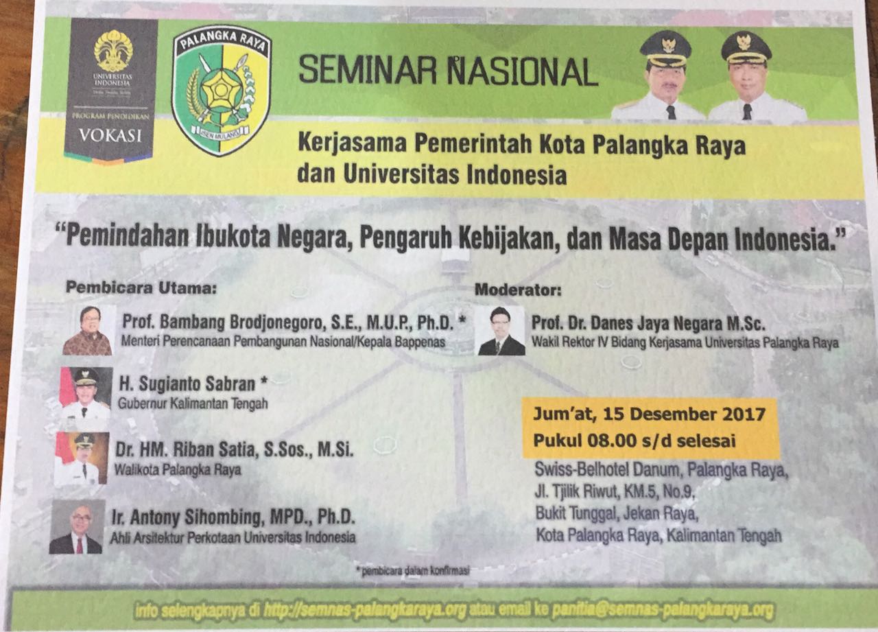 Pemerintah Kota Palangka Raya gandeng UI adakan Seminar Pemindahan Ibukota Pemerintahan RI