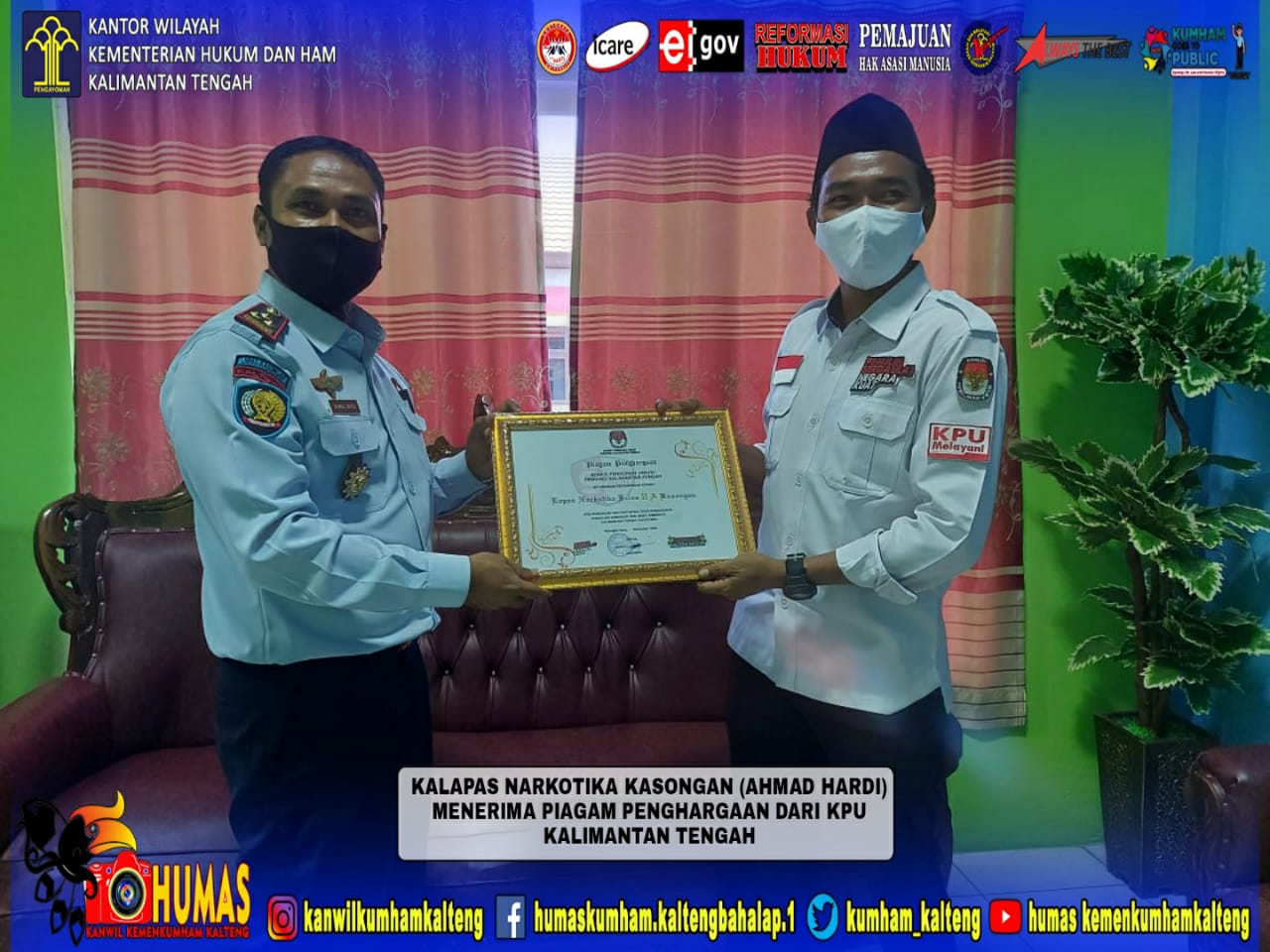 Ikut Sukseskan Pemilu, Lapas Narkotika Kasongan Raih Penghargaan dari KPU Kalteng