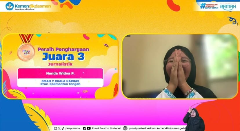 Tembus Nasional, Nanda Widya Putri dari SMAN 2 Kapuas Raih Juara 3 Jurnalistik FLS3N 2026