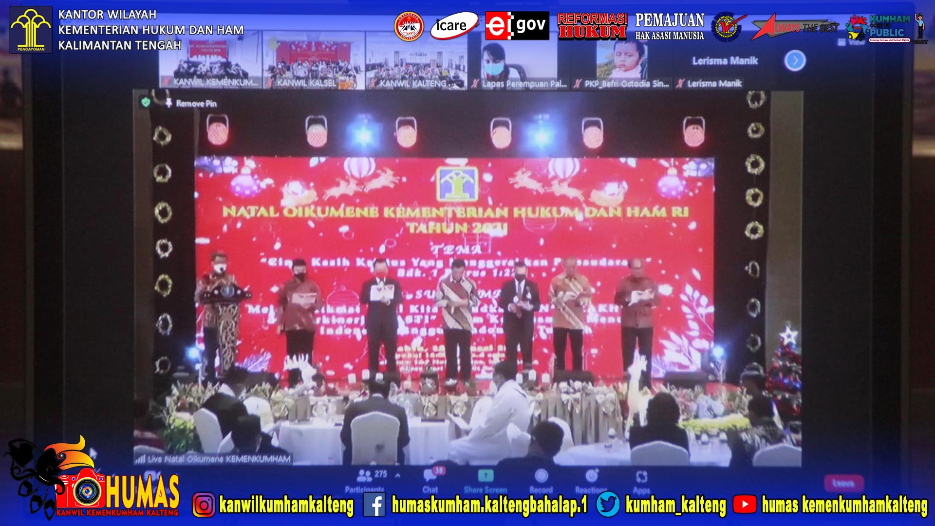 Kanwil Kemenkumham Kalteng dan Jajaran Ikuti Natal Oikumene Kemenkumham RI Tahun 2021