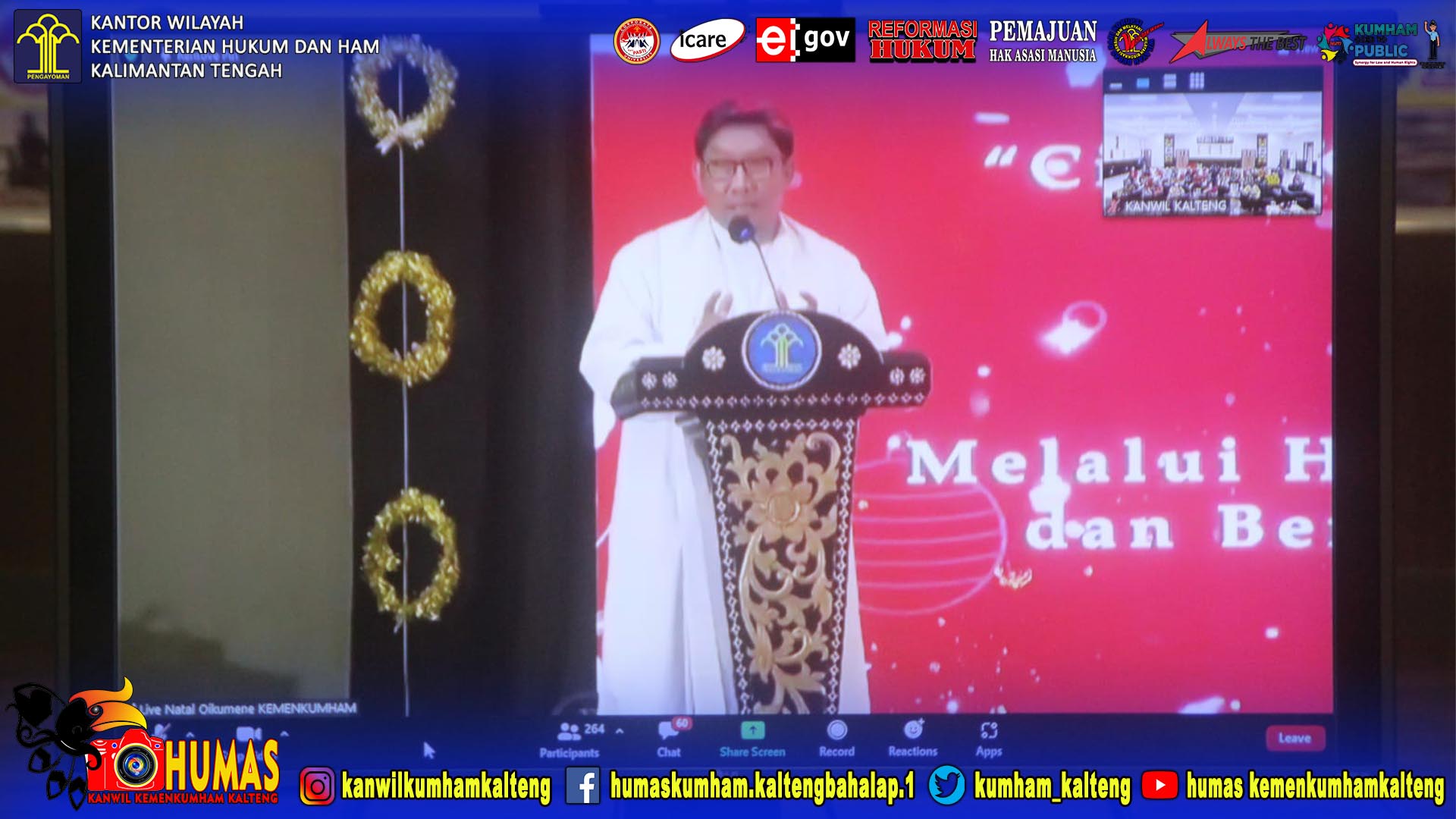 Kanwil Kemenkumham Kalteng dan Jajaran Ikuti Natal Oikumene Kemenkumham RI Tahun 2021