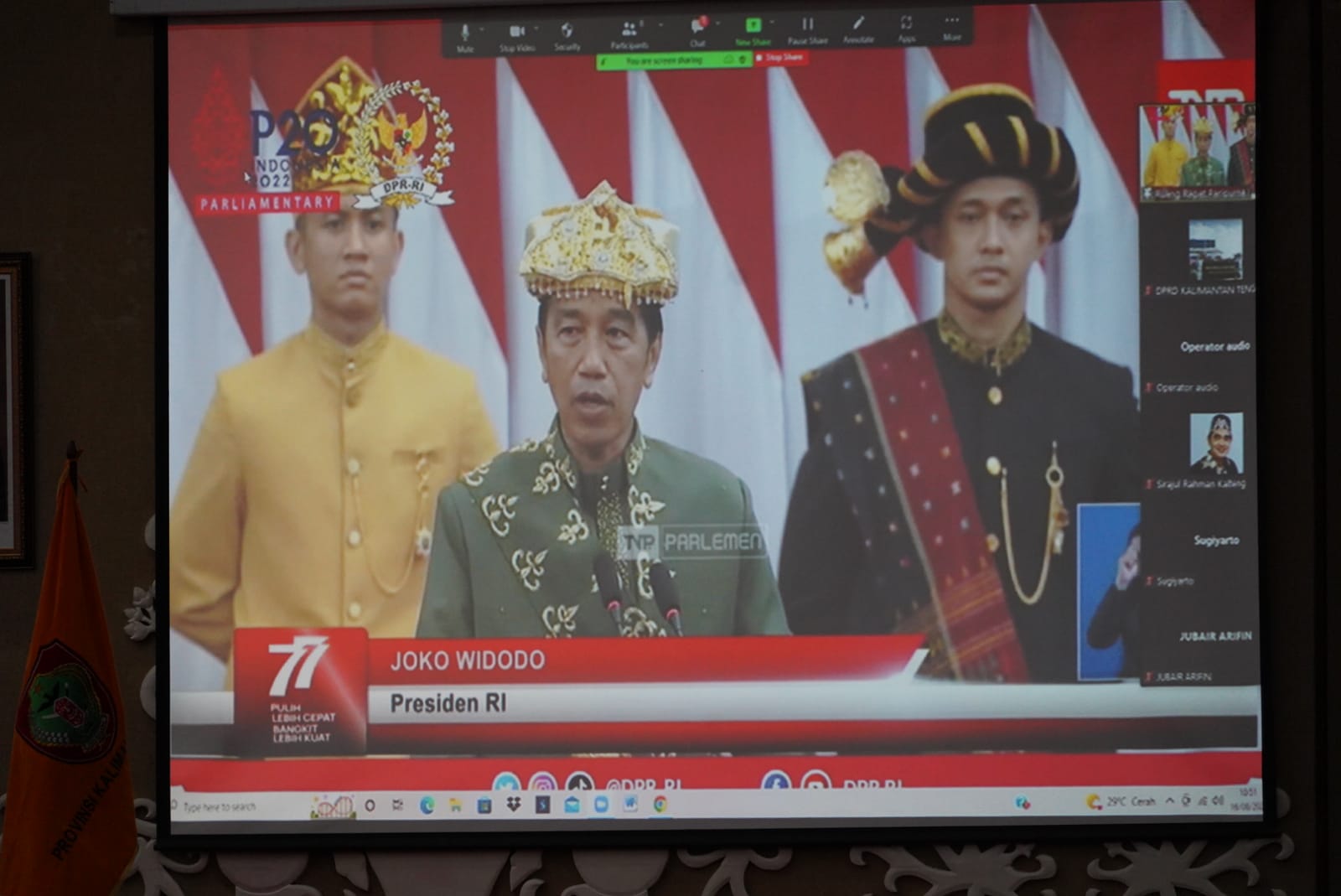 Wakil Gubernur Kalteng Edy Pratowo menghadiri Sidang Tahunan MPR RI secara Virtual