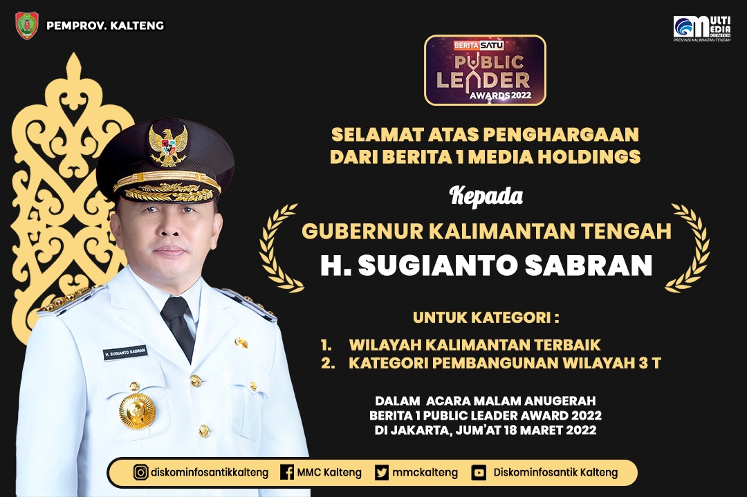 Gubernur Kalteng Raih Penghargaan Kategori Wilayah Kalimantan Terbaik dan Kategori Pembangunan Wilayah 3T Dari BSMH