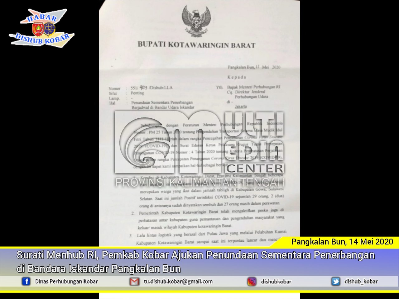 Surati Menhub RI, Pemkab Kobar Ajukan Penundaan Sementara Penerbangan di Bandara Iskandar Pangkalan Bun