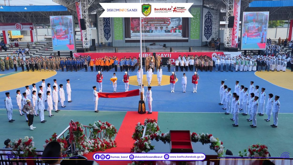 Bupati Barito Utara Pimpin Upacara Penurunan Bendera dan Prosesi Pengembalian Sang Saka Merah Putih HUT Ke-81 RI