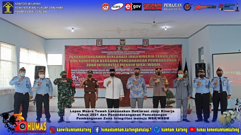 Lapas Muara Teweh Laksanakan Deklarasi Janji Kinerja Tahun 2021 dan Penandatanganan Pencanangan Pembangunan Zona Integritas menuju WBK/WBBM