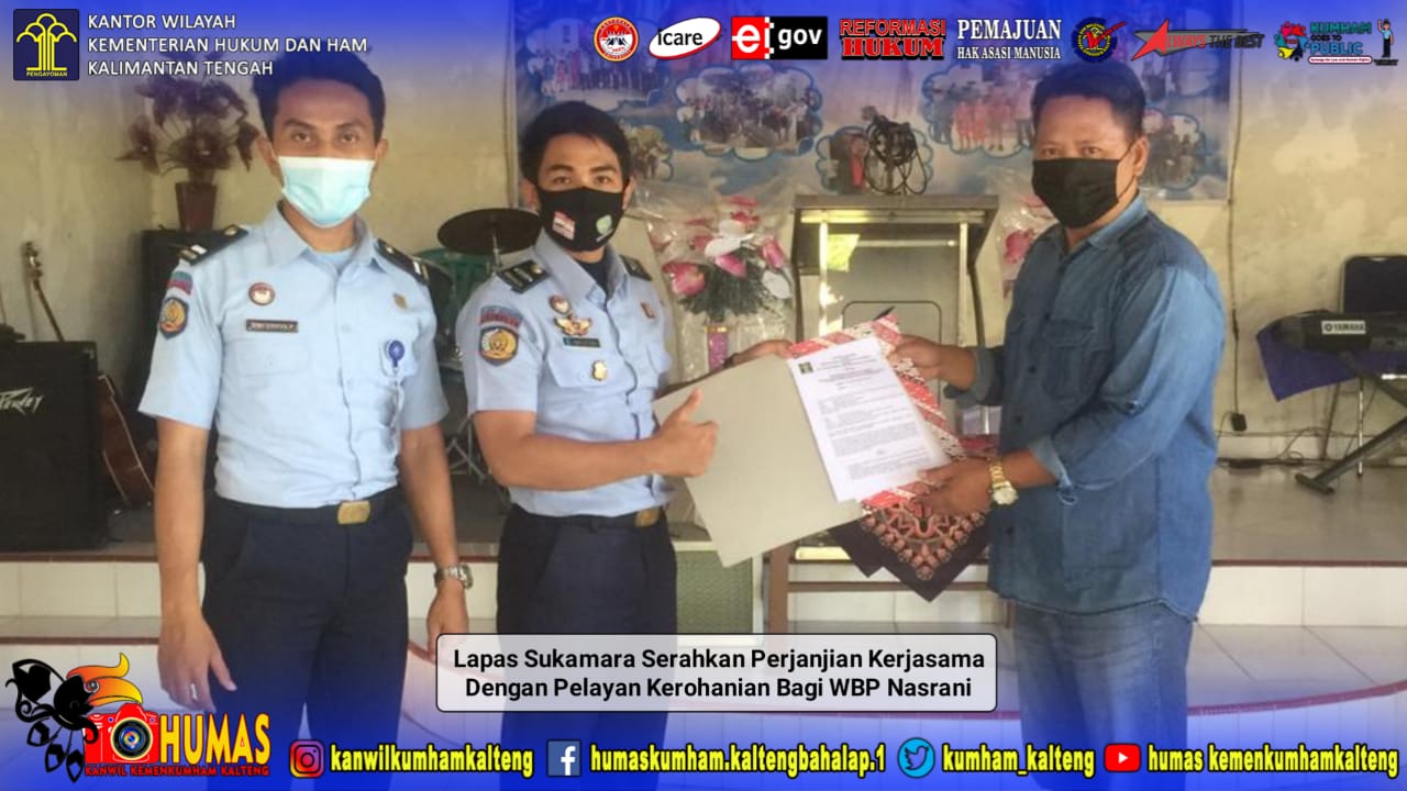 Lapas Sukamara Serahkan Perjanjian Kerja Sama Dengan Pelayan Kerohanian Bagi WBP Nasrani