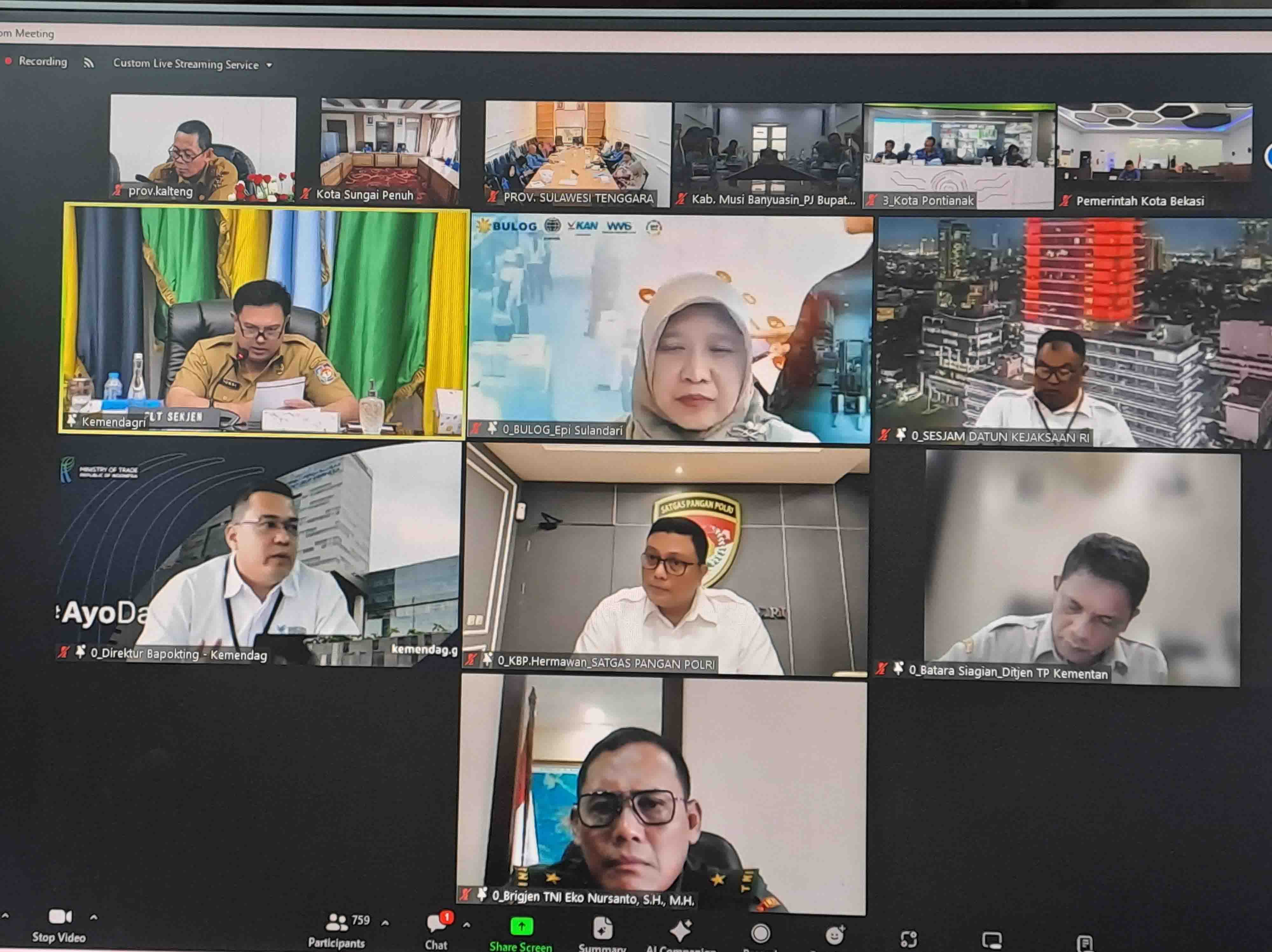 Pemprov. Kalteng Hadiri Rakor Pengendalian Inflasi bersama Sekjen Kemendagri RI secara Virtual