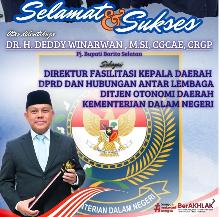 Mendagri Lantik Pj. Bupati Barsel Deddy Winarwan jadi Direktur Fasilitasi Kepala Daerah dan DPRD