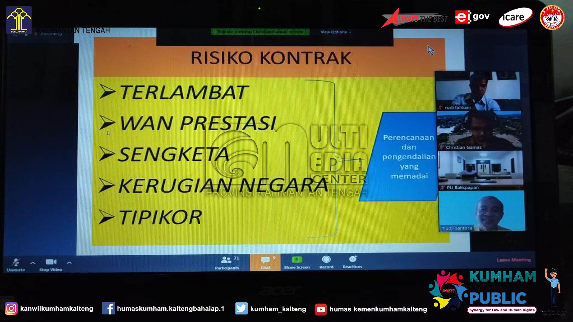 Barjas Kanwil Kemenkumham Kalteng Ikuti Teleconference Pengendalian Kontrak Pengadaan Barang/Jasa