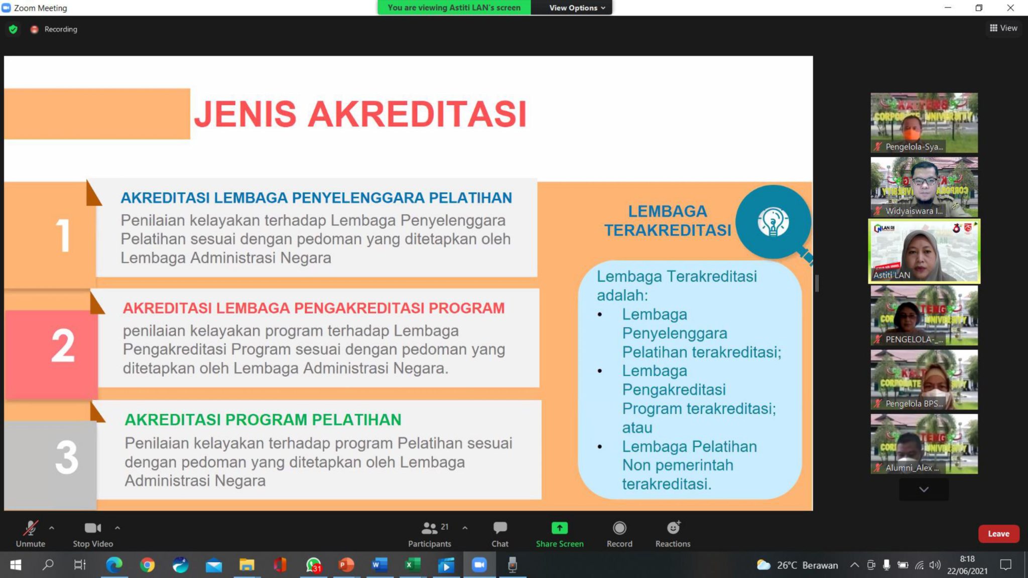 Tingkatkan Mutu Pelatihan, LAN RI Visitasi Akreditasi Diklat di BPSDM Prov. Kalteng Secara Virtual