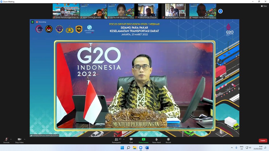 Kadishub Kalteng Ikuti FGD Webinar Sidang Para Pakar Keselamatan Transportasi Darat