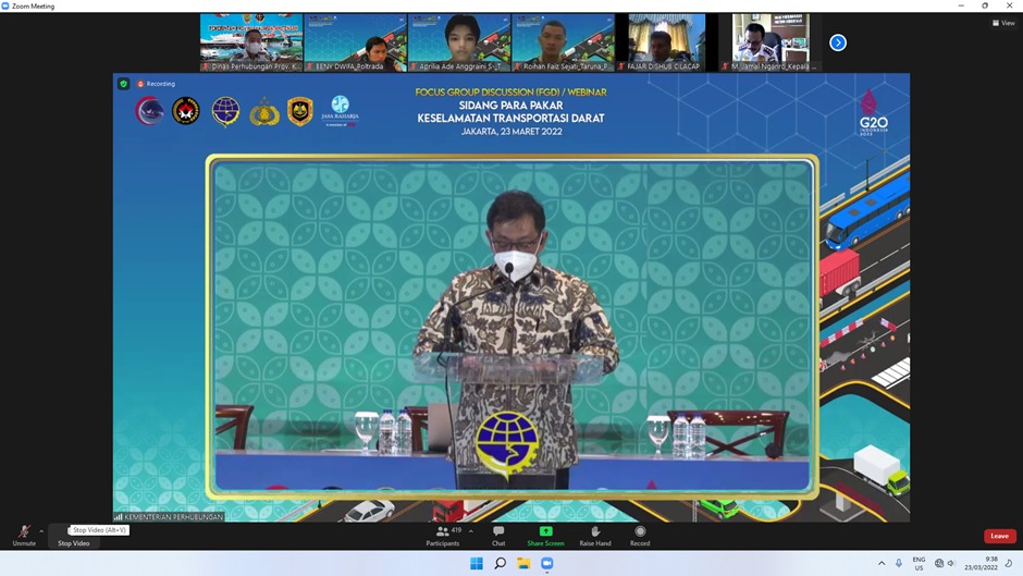 Kadishub Kalteng Ikuti FGD Webinar Sidang Para Pakar Keselamatan Transportasi Darat