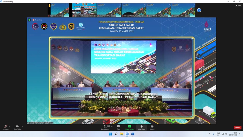 Kadishub Kalteng Ikuti FGD Webinar Sidang Para Pakar Keselamatan Transportasi Darat