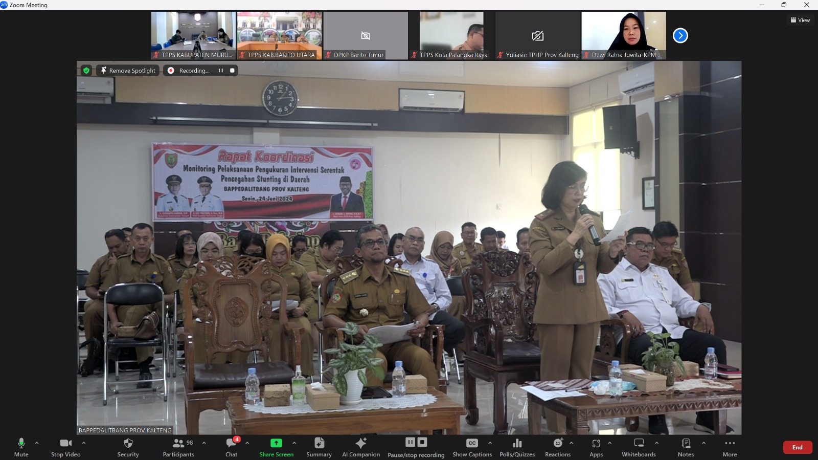 Sekretaris TPPS Prov. Kalteng Ikuti Rapat Koordinasi Monitoring Pengukuran dan Intervensi Serentak Pencegahan Stunting