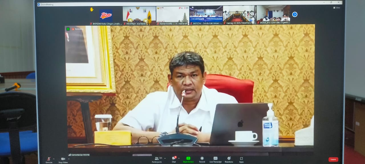 Sekretaris Daerah Prov. Kalteng Nuryakin Hadiri Sosialisasi Pendataan Tenaga Non Aparatur Sipil Negara di Lingkungan Instansi Pemerintah secara Virtual