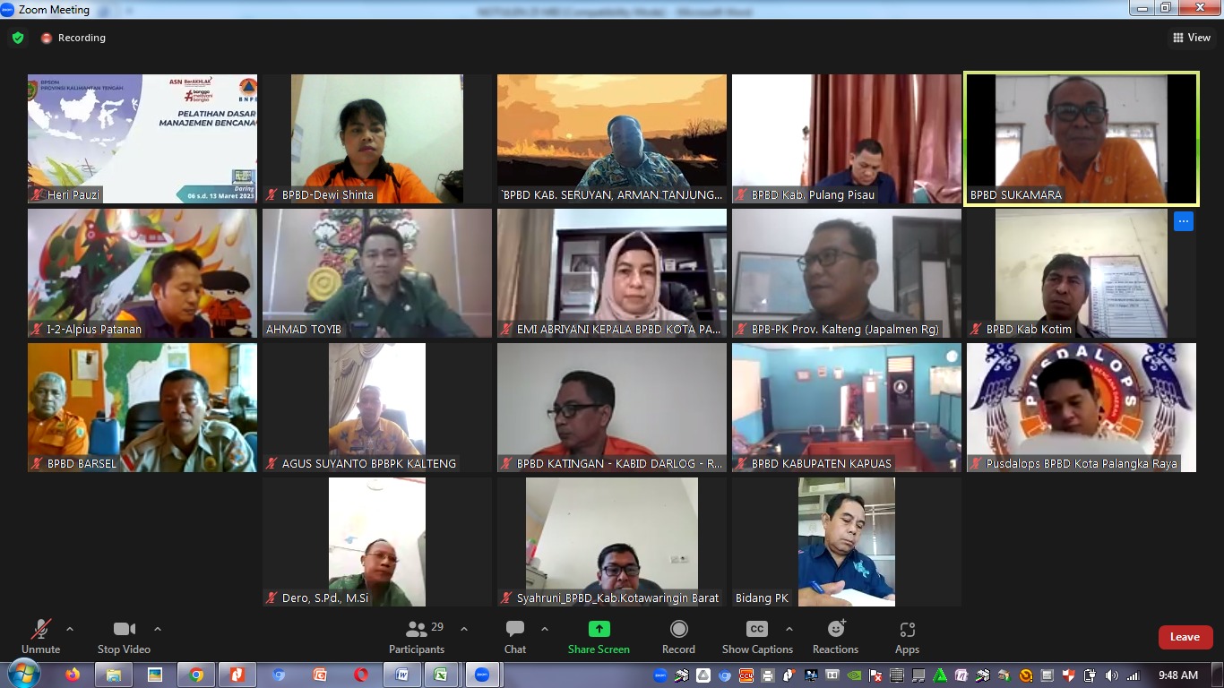 Tunjuk Pos Lapangan Karhutla di Kabupaten/Kota, BPBPK Prov. Kalteng Gelar Rapat Virtual