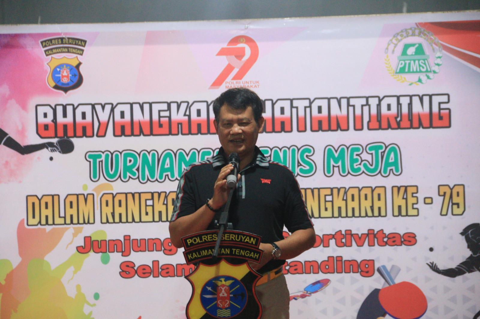 Turnamen Tenis Meja HUT Bhayangkara ke-79 Resmi Dimulai, Bupati Seruyan Ajak Masyarakat Kembangkan Olahraga