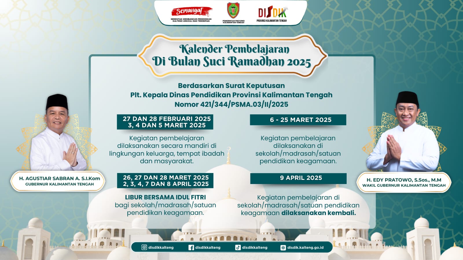 Terapkan Penguatan Pendidikan Karakter Keagamaan, Disdik Kalteng Keluarkan Surat Edaran Libur Khusus Puasa dan Idul Fitri    