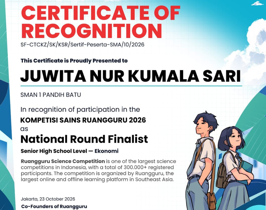 Murid SMAN 1 Pandih Batu Raih Honorable Mention Peringkat 30 Nasional KSR 2026 Bidang Ekonomi