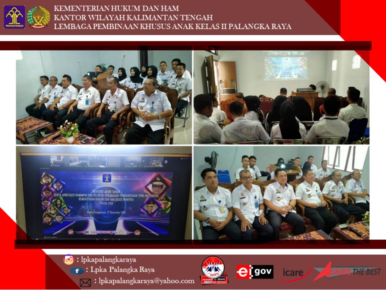 UPT di Jajaran Kanwil Kumham Kalimantan Tengah Ikuti Teleconference Refleksi AKhir Tahun 2019
