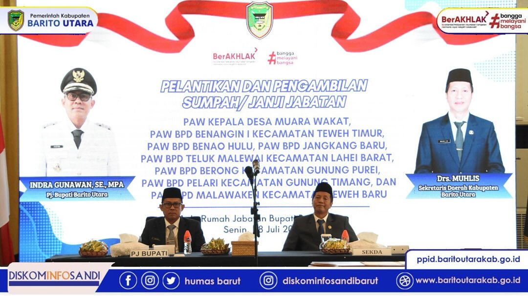 Pj. Bupati Barito Utara Lantik Pejabat Administrator, Pengawas, PAW Kepala Desa, dan PAW BPD Desa