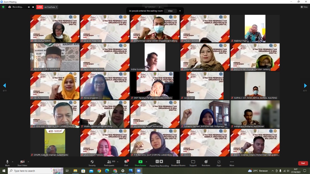 BPSDM Prov. Kalteng Gelar Webinar Strategi Peningkatan Kinerja Organisasi di Era Digital 