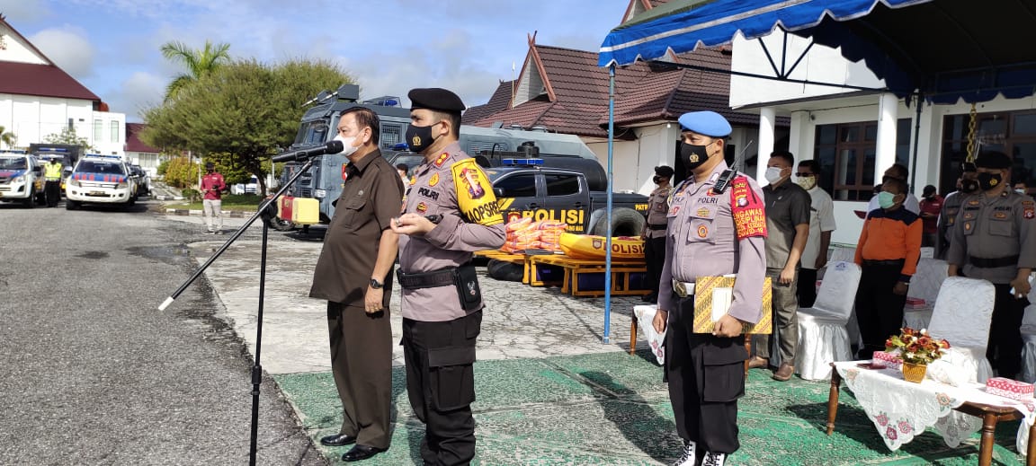 Dalam Rangka Penanggulangan Bencana Tahun 2021, Polres Gumas Gelar Apel Gabungan Pasukan 